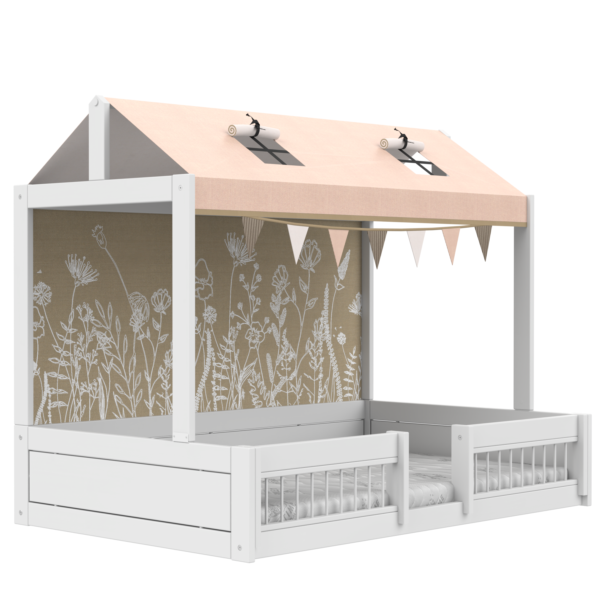 Lifetime Montessori Bett mit Dachkonstruktion & Bettfronten 120 x 200 cm