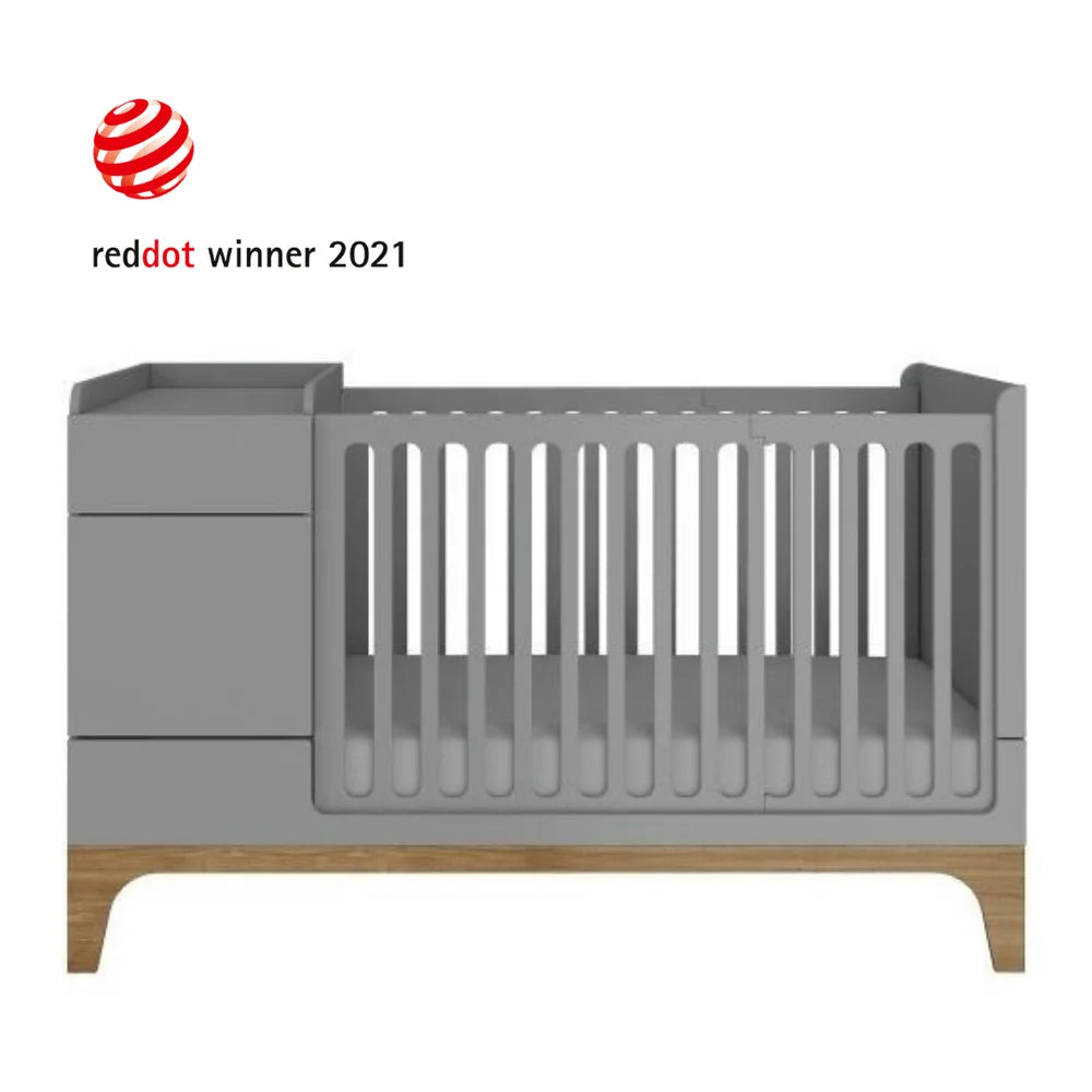 Bellamy multifunktionales Gitterbett UP! 70x120 cm/mit Umbau zum Kinderbett, grau