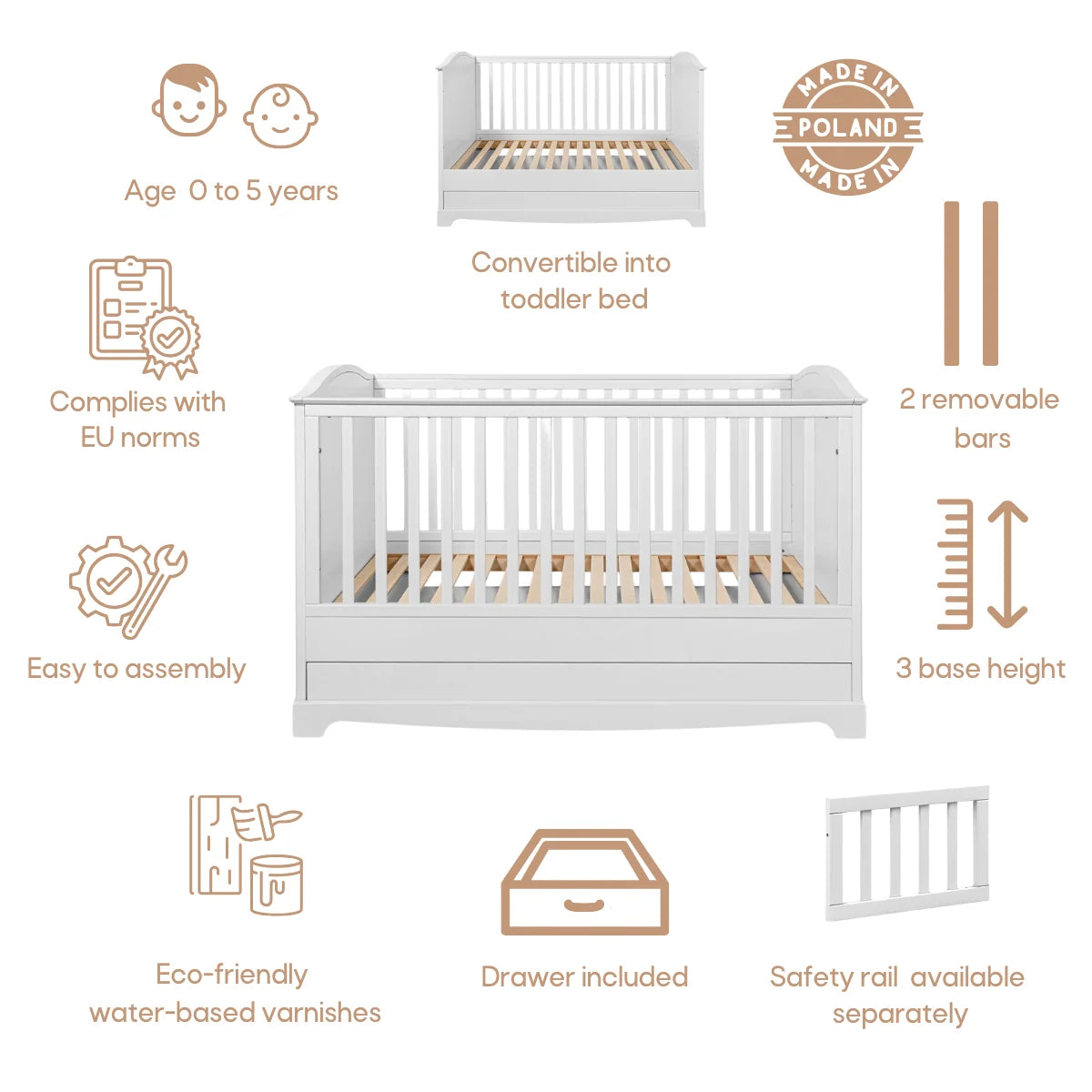 Bellamy Babybett 70x140 cm Royal, creme
